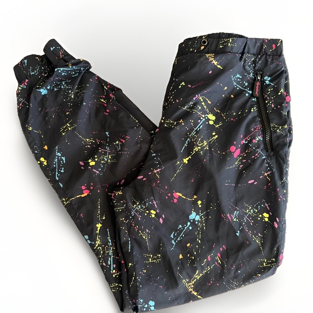 Tipsy Elves Windbreaker Pants Womens M Black Neon Paint Splatter Track Pants